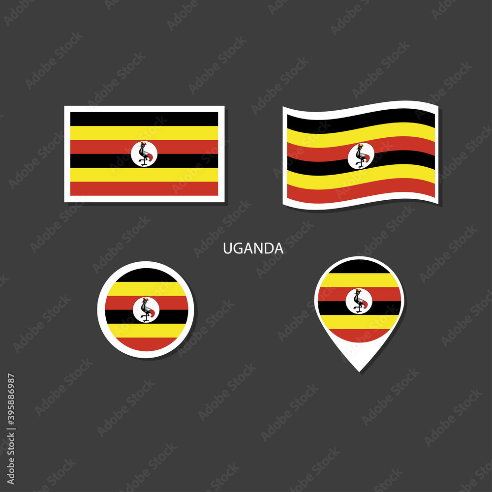 Fototapeta premium Uganda flag logo icon set, rectangle flat icons, circular shape, marker with flags.
