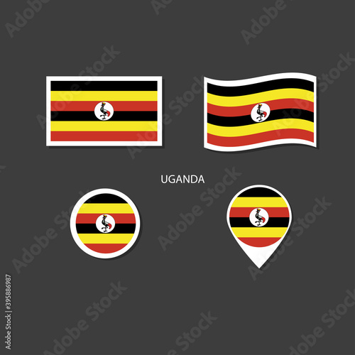 Free Download Uganda flag logo icon set, rectangle flat icons, circular shape, marker with flags. - GFXLoad