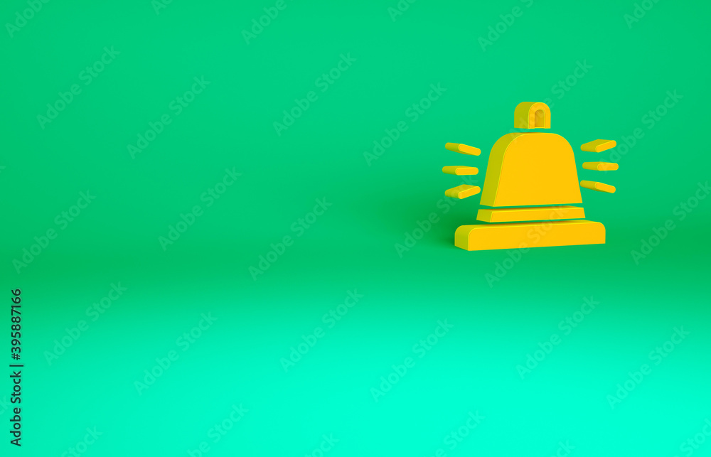 Orange Hotel service bell icon isolated on green background. Reception bell. Minimalism concept. 3d illustration 3D render. Orange Hotel service bell icon isolated on green background. Reception bell. Minimalism concept. 3d illustration 3D render.