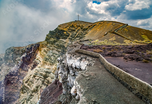 Masaya is a caldera located in the department of Masaya, 20 km south of Managua, Nicaragua. Formed 2500 years ago. Masaya continually emits large amounts of sulfur dioxide gas photo
