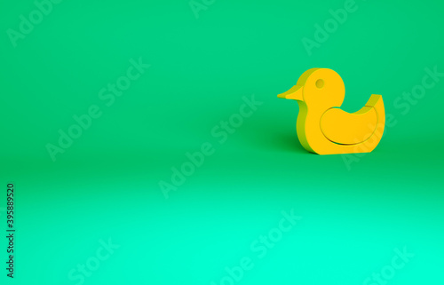 Orange Rubber duck icon isolated on green background. Minimalism concept. 3d illustration 3D render.