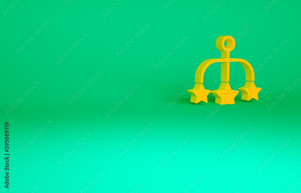 Orange Baby crib hanging toys icon isolated on green background. Baby bed carousel. Minimalism concept. 3d illustration 3D render. Orange Baby crib hanging toys icon isolated on green background. Baby bed carousel. Minimalism concept. 3d illustration 3D render.