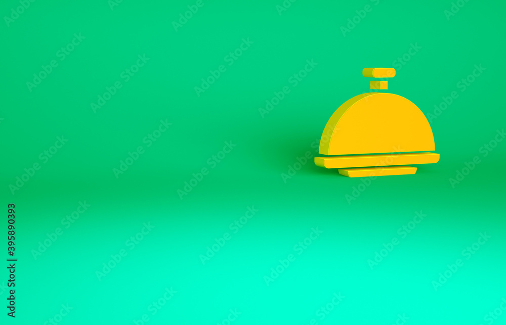 Fototapeta premium Orange Covered with a tray of food icon isolated on green background. Tray and lid sign. Restaurant cloche with lid. Minimalism concept. 3d illustration 3D render.