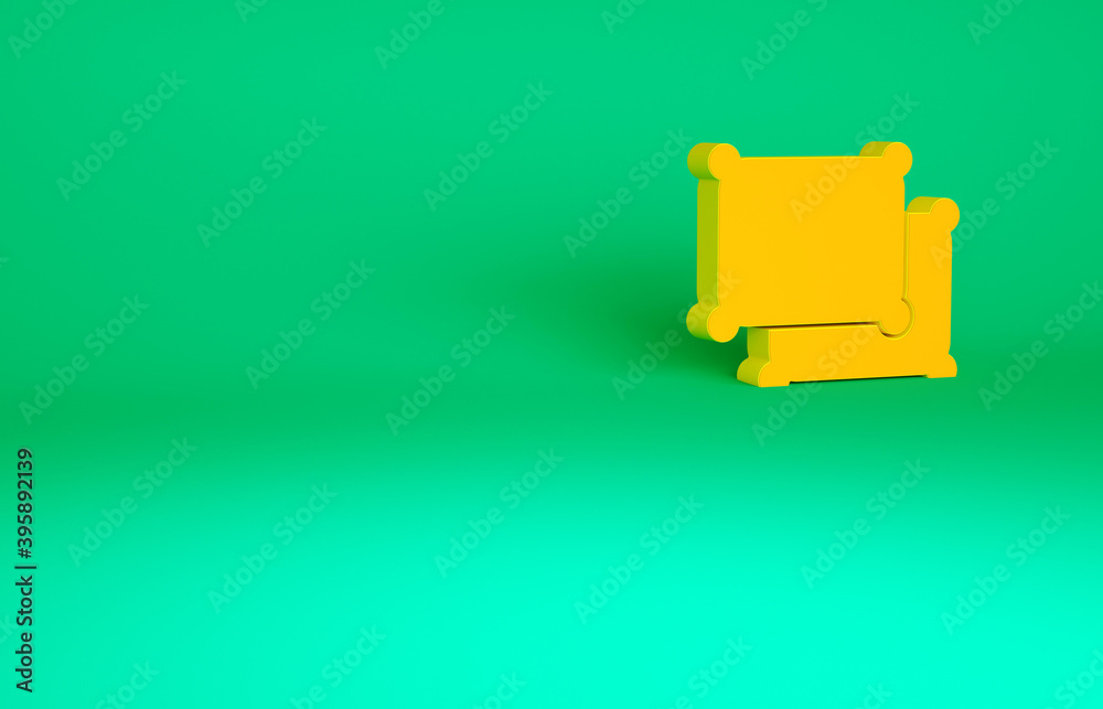 Orange Rectangular pillow icon isolated on green background. Cushion sign. Minimalism concept. 3d illustration 3D render. Orange Rectangular pillow icon isolated on green background. Cushion sign. Minimalism concept. 3d illustration 3D render.