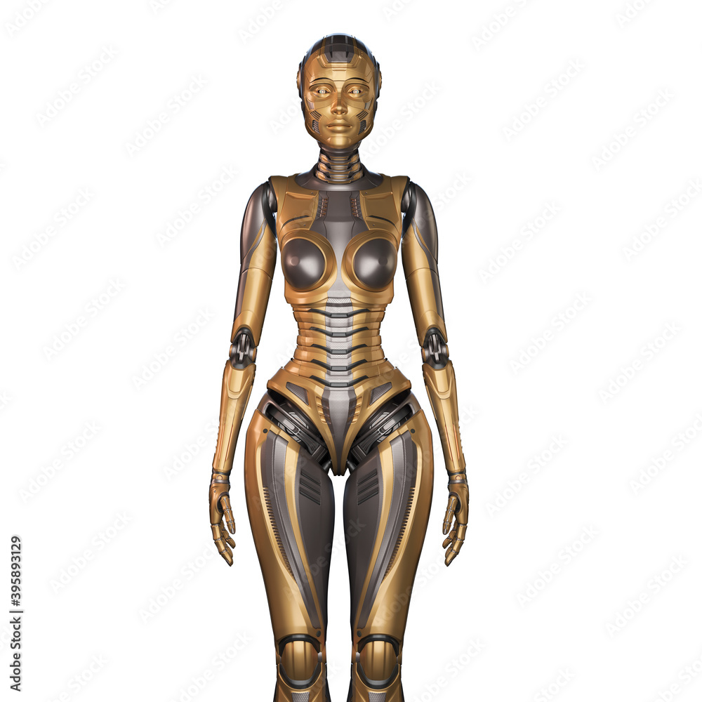 3d render of a very detailed female robot or futuristic cyber girl standing, upper body isolated on white background 3d render of a very detailed female robot or futuristic cyber girl standing, upper body isolated on white background