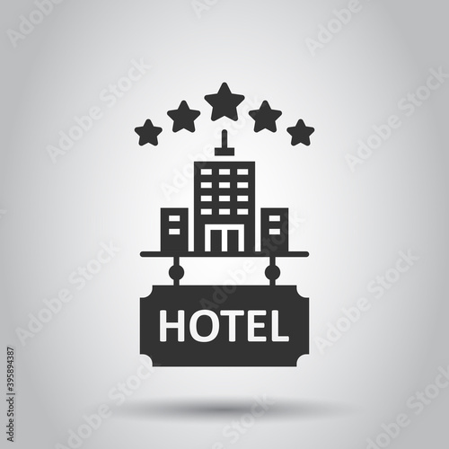 Hotel 5 stars sign icon in flat style. Inn building vector illustration on white isolated background. Hostel room business concept.