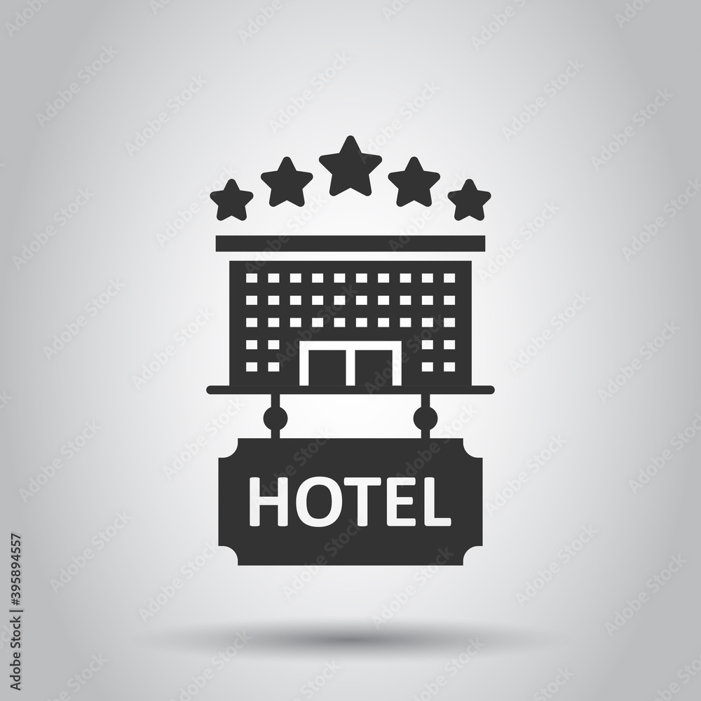 Hotel 5 stars sign icon in flat style. Inn building vector illustration on white isolated background. Hostel room business concept. Hotel 5 stars sign icon in flat style. Inn building vector illustration on white isolated background. Hostel room business concept.
