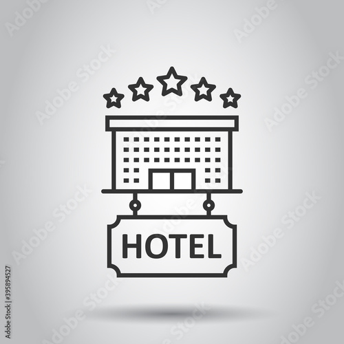 Hotel 5 stars sign icon in flat style. Inn building vector illustration on white isolated background. Hostel room business concept.