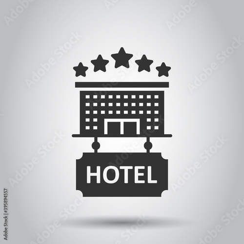 Hotel 5 stars sign icon in flat style. Inn building vector illustration on white isolated background. Hostel room business concept.