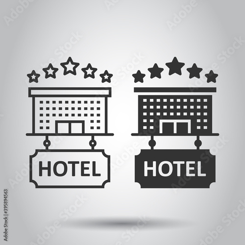 Hotel 5 stars sign icon in flat style. Inn building vector illustration on white isolated background. Hostel room business concept.