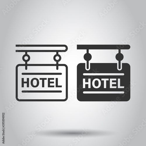 Hotel sign icon in flat style. Inn vector illustration on white isolated background. Hostel room information business concept.