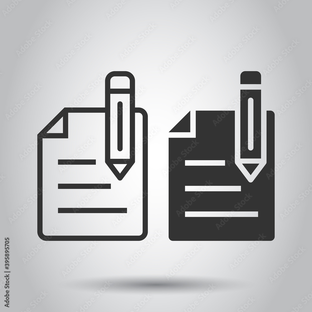 Blogging icon in flat style. Document with pen vector illustration on white isolated background. Content business concept. Blogging icon in flat style. Document with pen vector illustration on white isolated background. Content business concept.