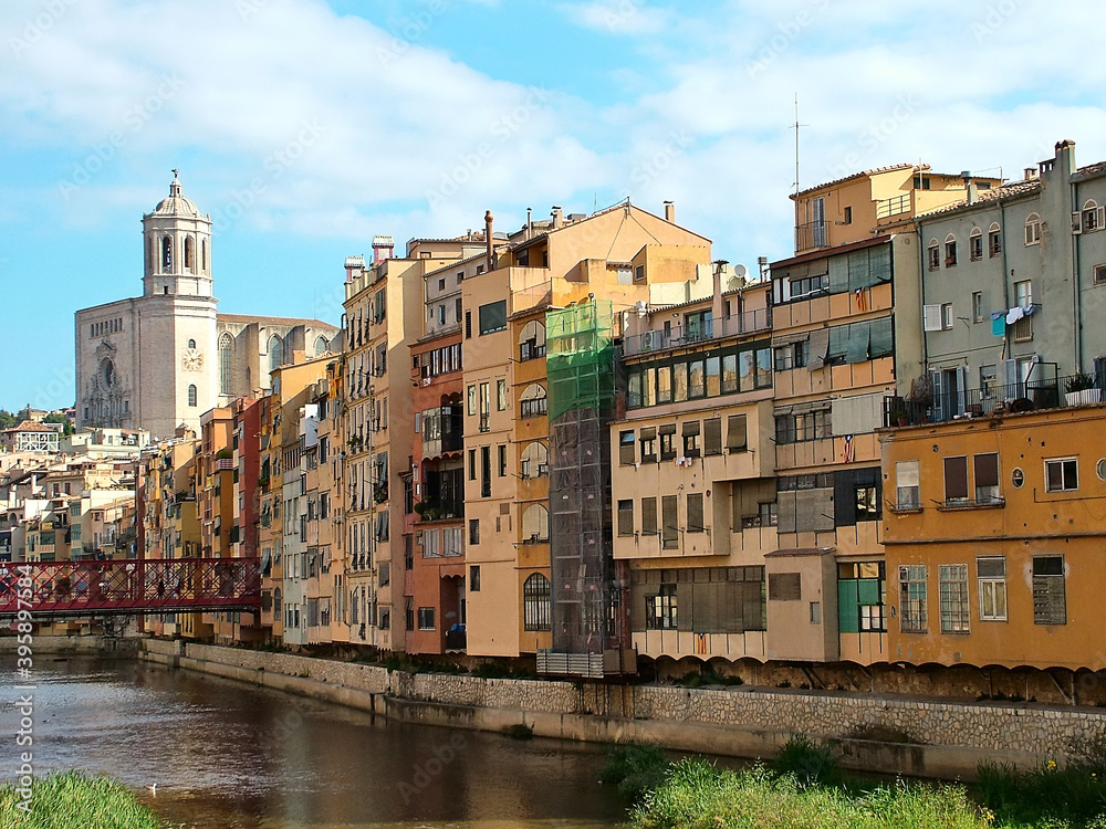 On the banks of the river Onyar in Girona, Spain