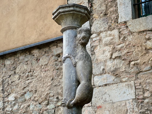 The symbol of Girona is the Lion scrambling on the column photo