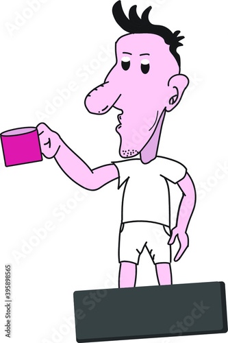 illustration man with cup coffee