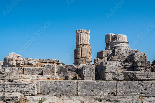 Roman Temple or Tempio Romano Ruins at the Forum of Paestum in Italy