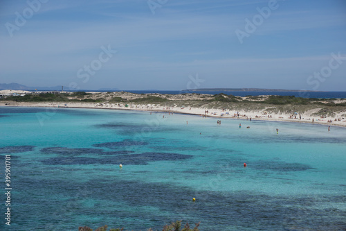 a bay with brilliant blue water from formentera a small island near ibiza 