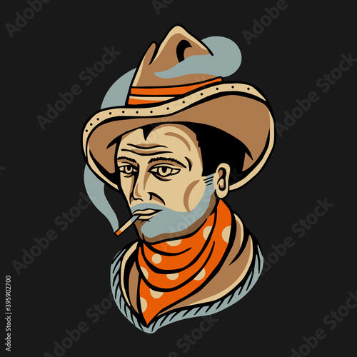 Graphic vector illustration, cowboy man, suitable for design of t-shirts, clothes, hoodies, logos, esport logos, tattoos etc.