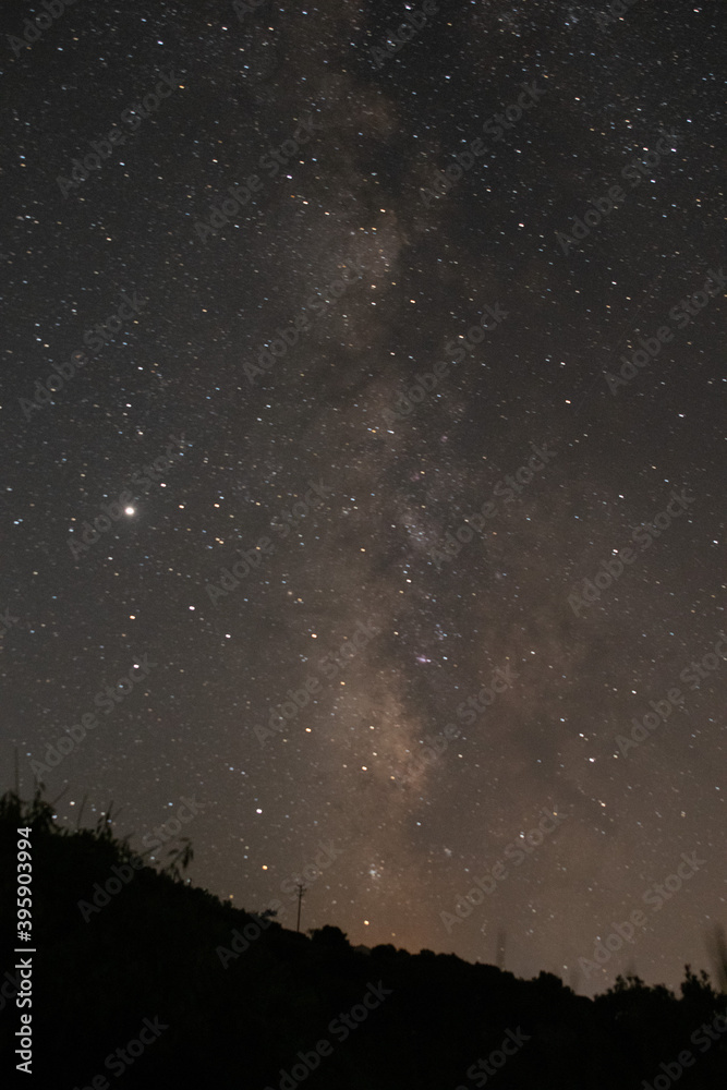 Incredible clear sky night with the Milky Way Galaxy shining over Ikaria, Greece