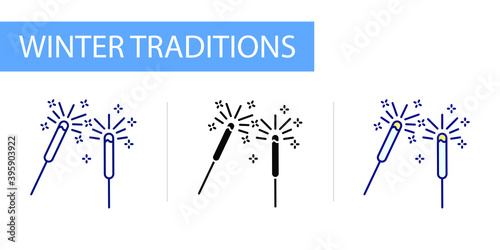 icons set, sparkler, Bengal light