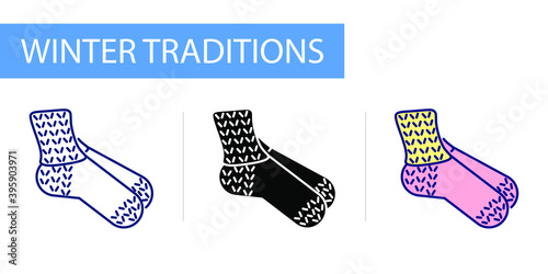 icons set, Hygge, knitted warm socks