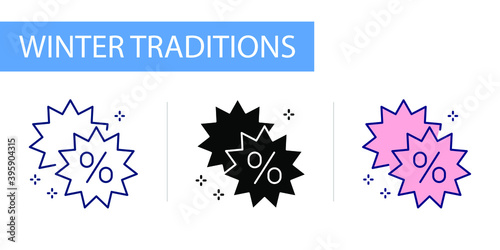 icons set, holiday discounts, stars with percent sign