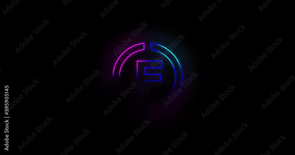 F Letter logo Blue and pink neon light effect 4k footage