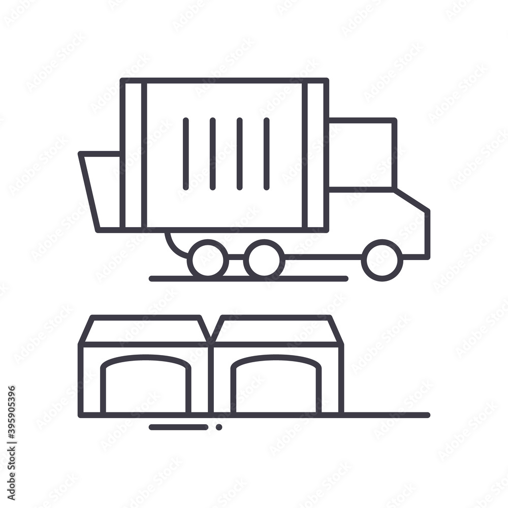Garbage city serivce icon, linear isolated illustration, thin line vector, web design sign, outline concept symbol with editable stroke on white background. Garbage city serivce icon, linear isolated illustration, thin line vector, web design sign, outline concept symbol with editable stroke on white background.