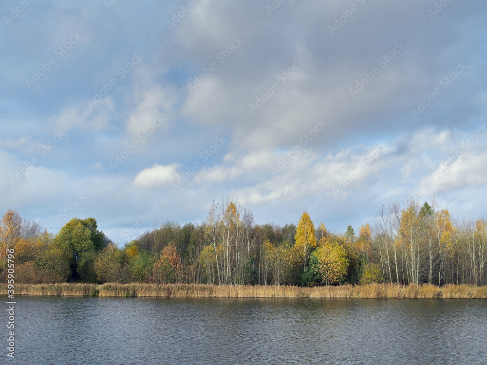 Autumn European landscape. River and forest in November. Autumn European landscape. River and forest in November.
