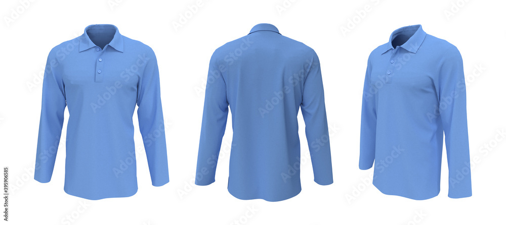 Blank collared shirt mockup, front, side and back views, tee design presentation for print, 3d rendering, 3d illustration Blank collared shirt mockup, front, side and back views, tee design presentation for print, 3d rendering, 3d illustration