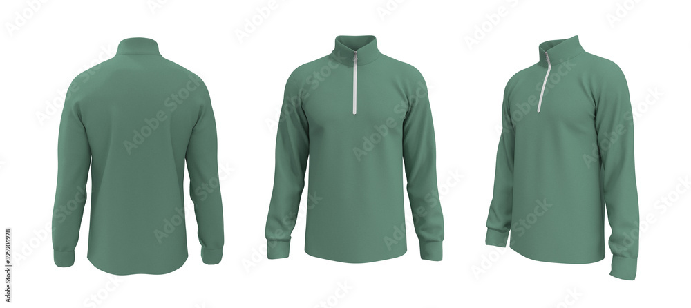 Blank tracktop shirt mockup, track front, side and back view, 3d ...