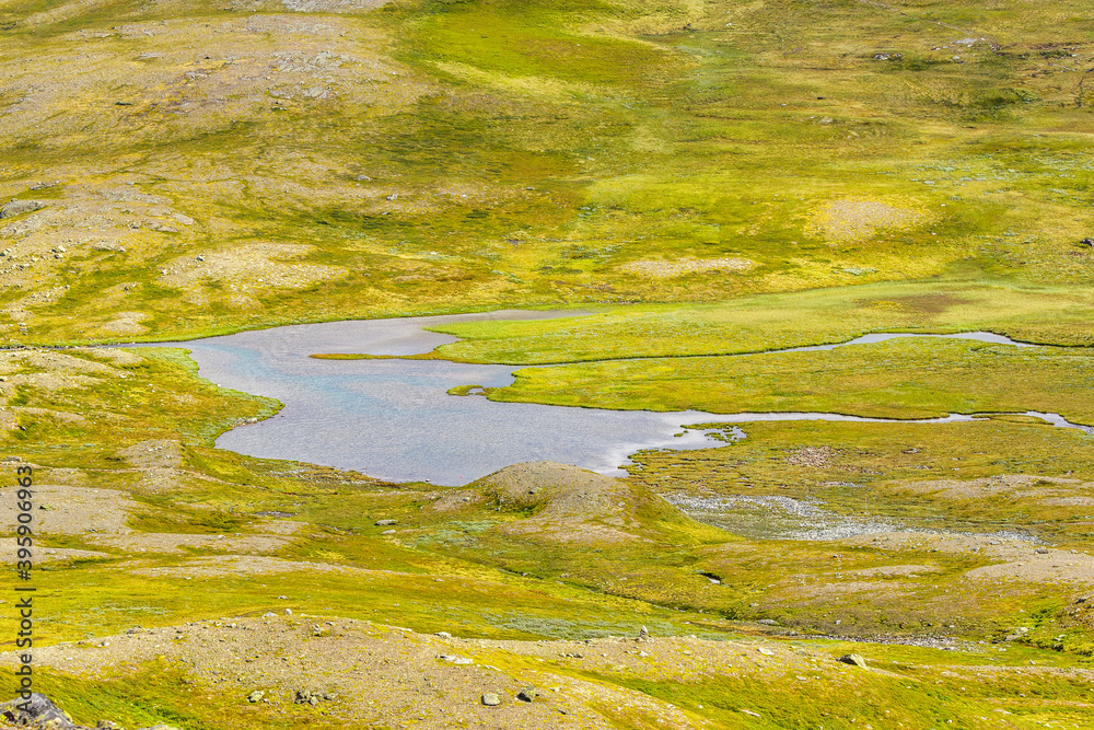 Mountain lake with a river delta Mountain lake with a river delta