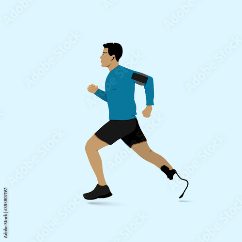 Man running disabled leg with prosthesis. vector illustration.