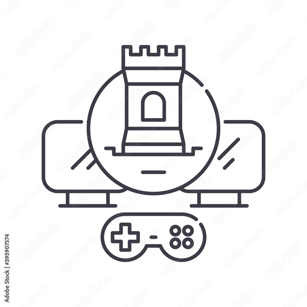 Game online icon, linear isolated illustration, thin line vector, web design sign, outline concept symbol with editable stroke on white background. Game online icon, linear isolated illustration, thin line vector, web design sign, outline concept symbol with editable stroke on white background.