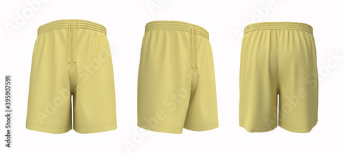 Blank sweat shorts mockup in front  back and side views. 3d rendering  3d illustration.