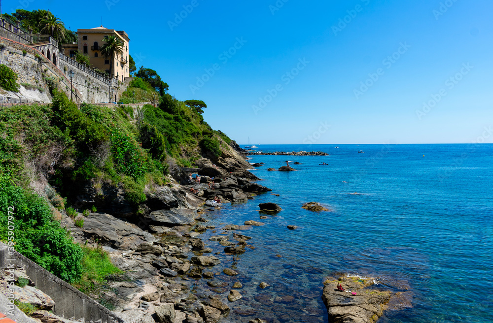 Italy, Liguria, Sestri Levante, Baia del Silenzio - 5 July 2020 - Wonderful view of the sea of ​​Sestri Levante