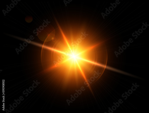 Gold sun with lens flare, g...