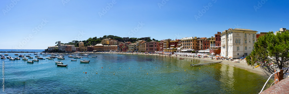 Italy, Liguria, Sestri Levante, Baia del Silenzio - 5 July 2020 - Spectacular panoramic view of the Bay of Silence