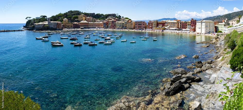 Italy, Liguria, Sestri Levante, Baia del Silenzio - 5 July 2020 - The clear sea of ​​the Bay of Silence