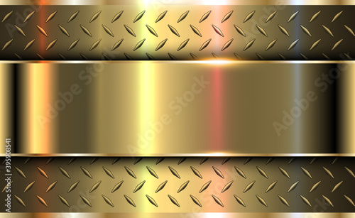 Background gold metallic, 3d golden vector design with diamond plate sheet metal texture.