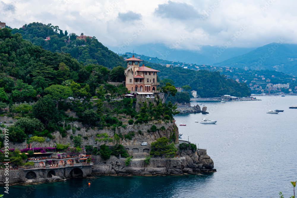 Italy, Liguria, Portofino - 3 July 2020 - A building overlooking the sea in Portofino