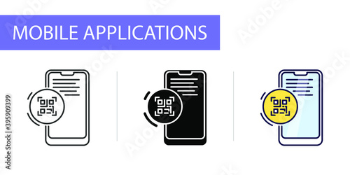 mobile application icons set, QR code reading