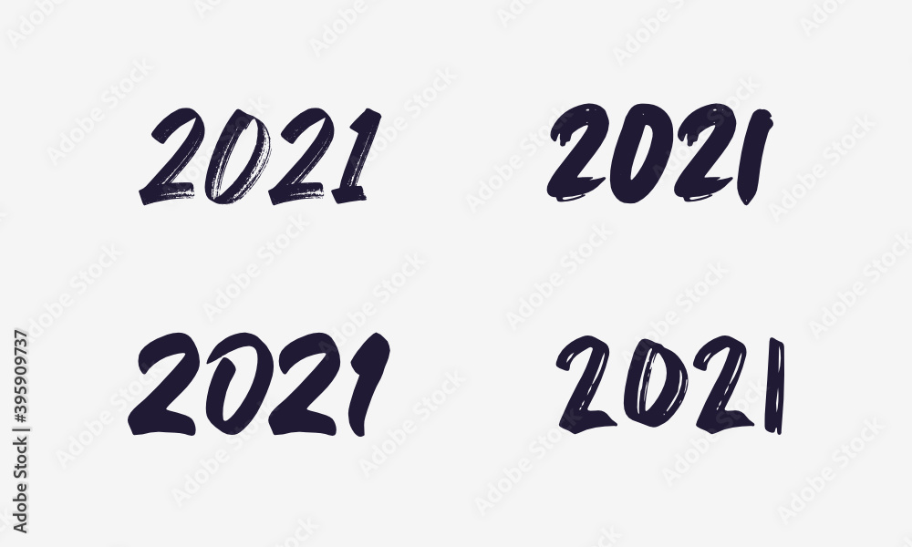 Set of Thick Brush 2021 Text For New Year Calendar Design Isolated in White Background. 