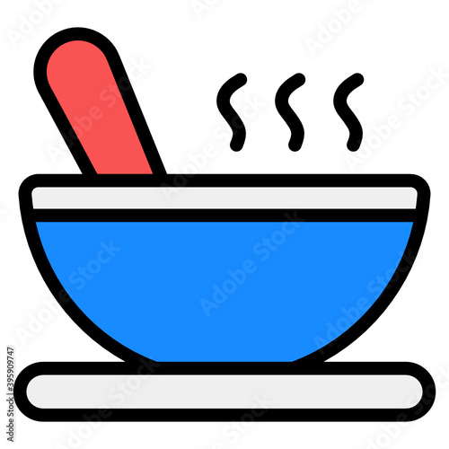 
A round food soup bowl icon in flat style 
