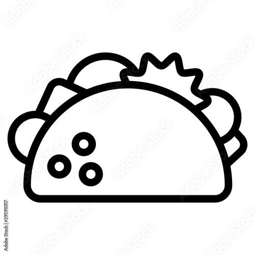 
American stuffed vegetable tortilla, flat icon of taco  
