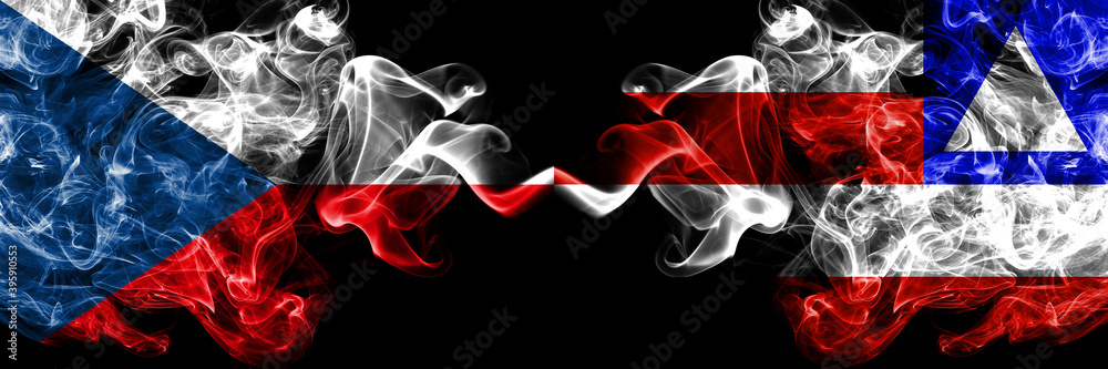 Czech Republic, Czech vs Brazil, Brazilian, Bahia smoky mystic flags placed side by side. Thick colored silky abstract smoke flags. Czech Republic, Czech vs Brazil, Brazilian, Bahia smoky mystic flags placed side by side. Thick colored silky abstract smoke flags.