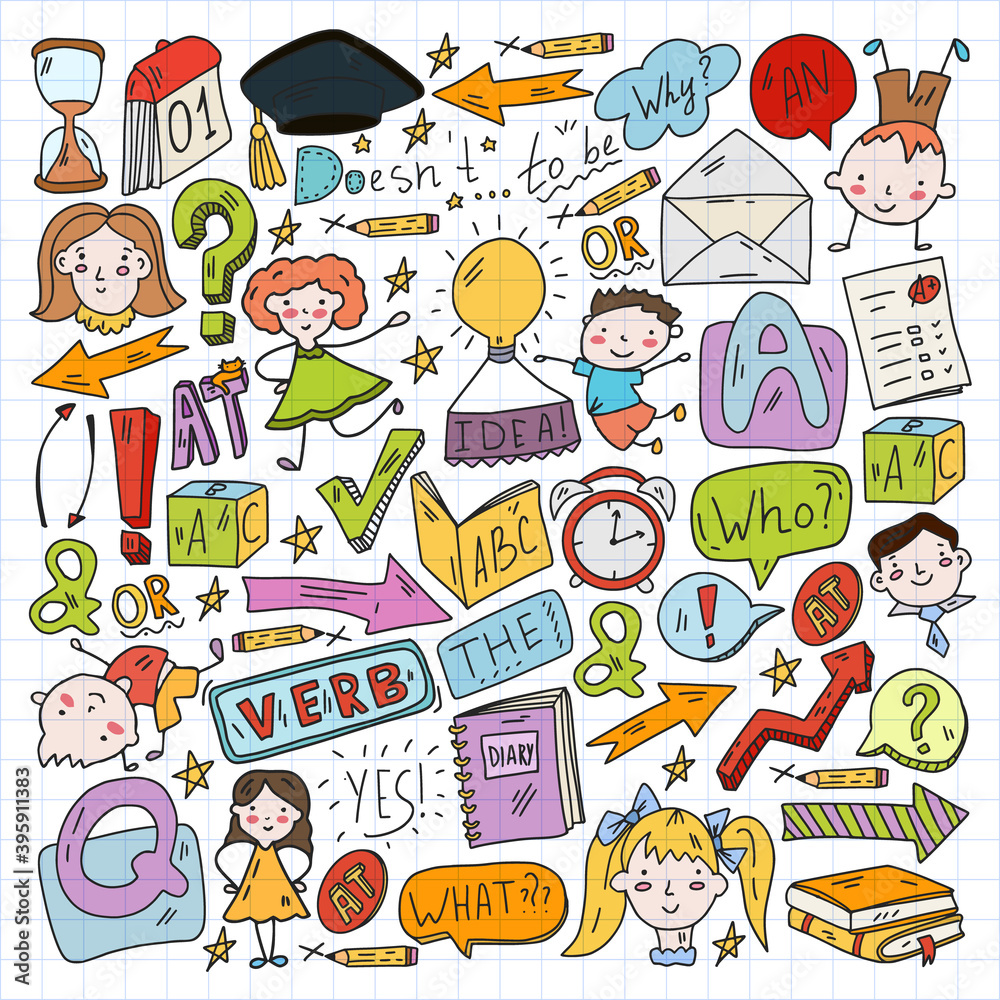 Concept of learning English. Flat design, vector pattern. Concept of learning English. Flat design, vector pattern.