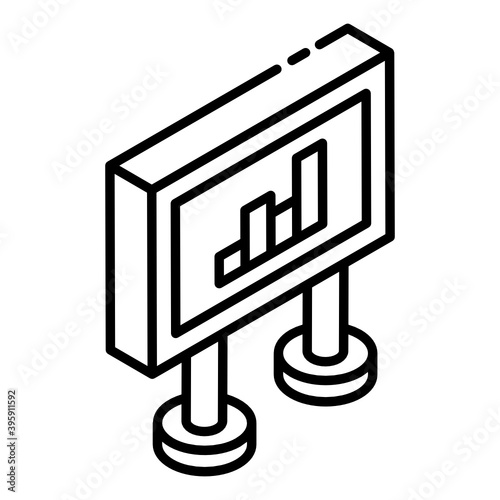 
Market research, glyph isometric icon of analytical chart 
