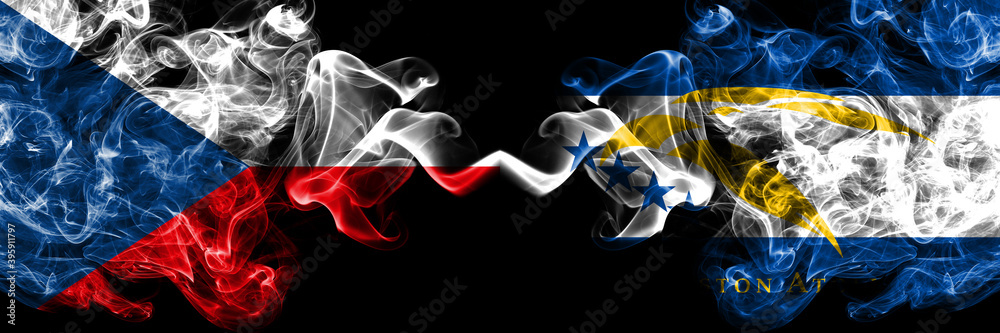 Czech Republic, Czech vs United States of America, America, US, USA, American, Johnston Atoll smoky mystic flags placed side by side. Thick colored silky abstract smoke flags. Czech Republic, Czech vs United States of America, America, US, USA, American, Johnston Atoll smoky mystic flags placed side by side. Thick colored silky abstract smoke flags.