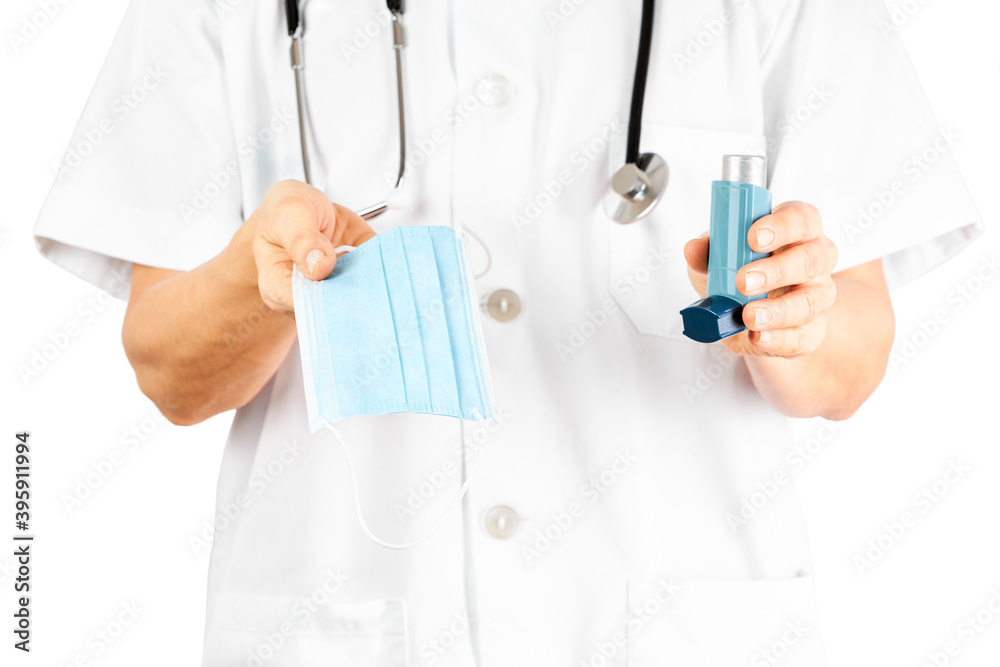 Female doctor or nurse delivering a protective mask for coronavirus Female doctor or nurse delivering a protective mask for coronavirus